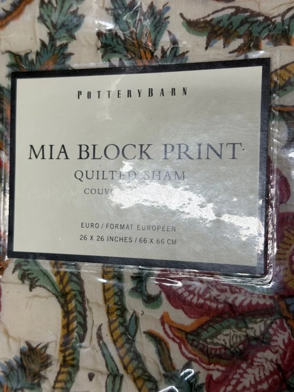 2 Pottery Barn Vtg Euro Mia Block Print Quilted Shams 100% Cotton New 26
